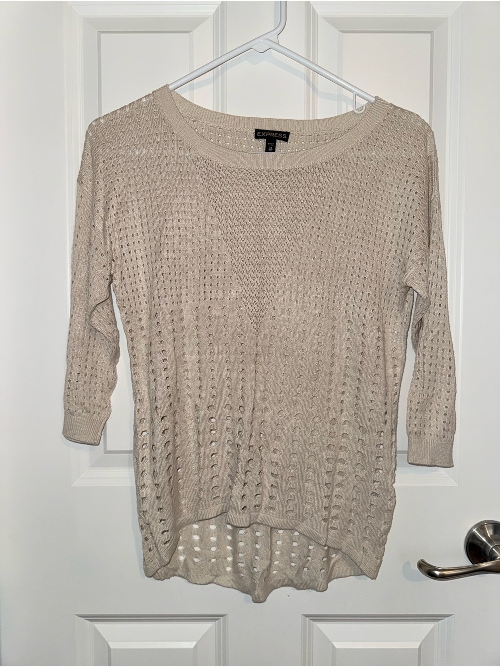 Express Open-Knit Crewneck Sweater - Cream